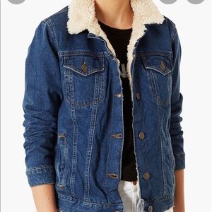 Topshop Blue Jean Jacket with Cream Collar